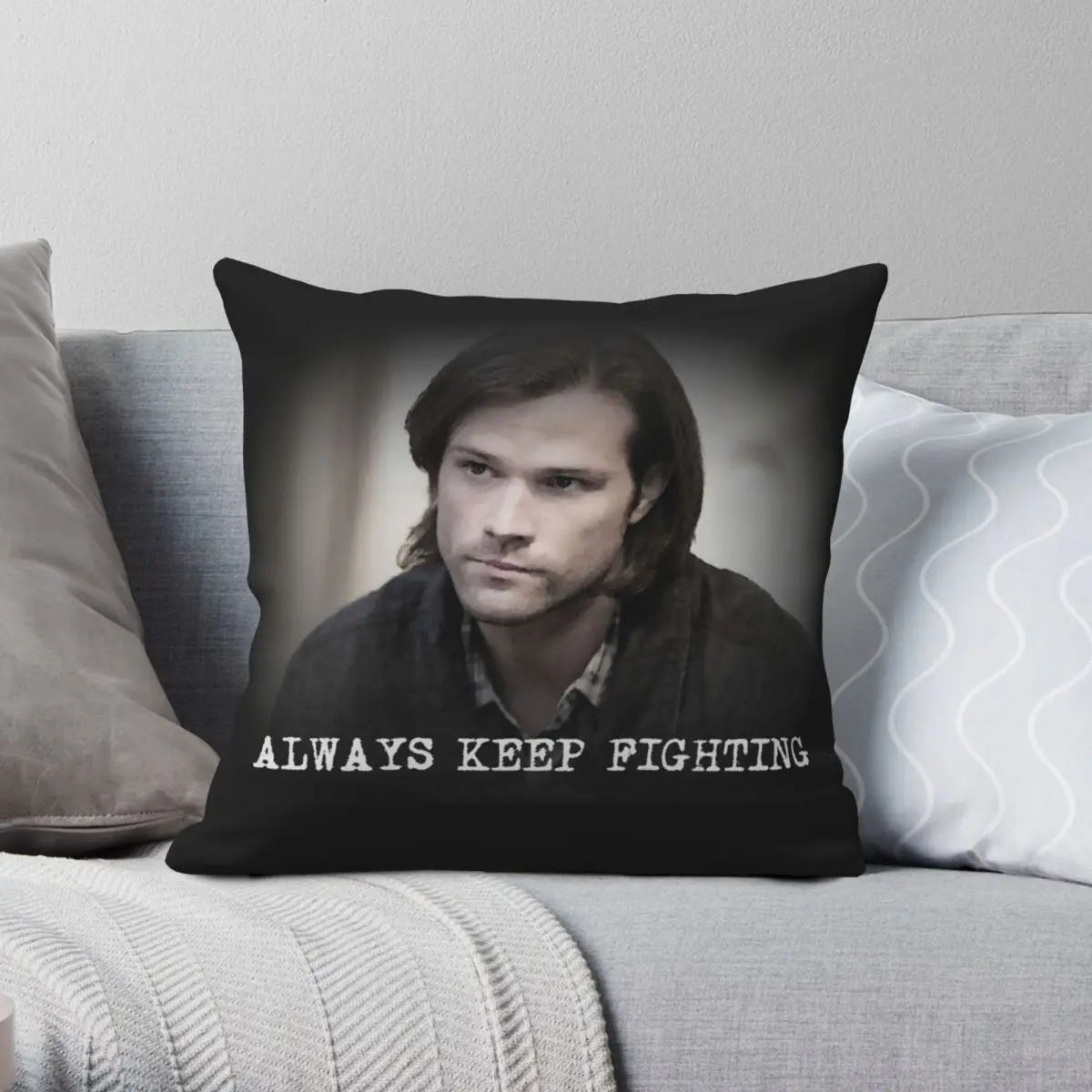 Jared Padalecki Always Keep Fighting Square Pillowcase Polyester Linen Velvet Printed Zip Decor Sofa Cushion Case