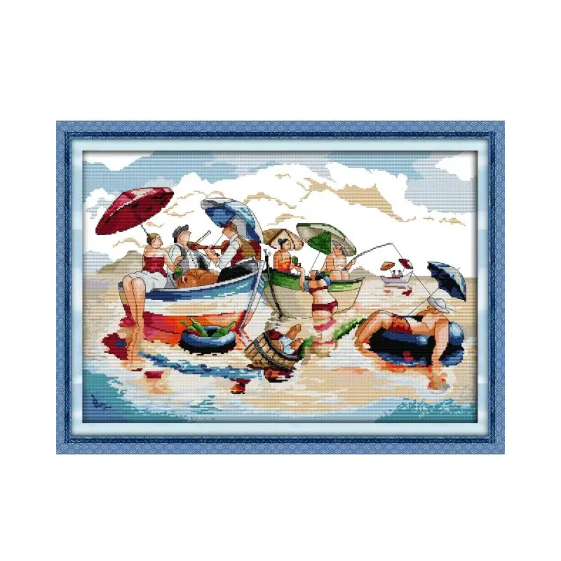 Sea party cross stitch kit aida 14ct 11ct count print canvas cross stitches   needlework embroidery DIY handmade