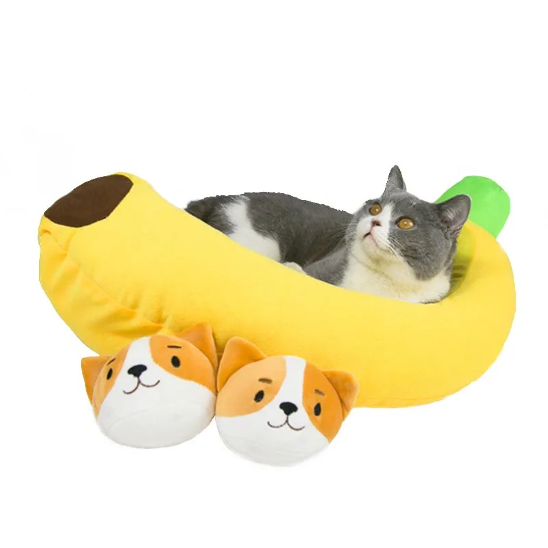 

Cute Banana Cat Bed House Cozy Warm Banana Nest Puppy Cushion Kennel Portable Pet Basket Supplies Mat Beds for Cats & Kittens