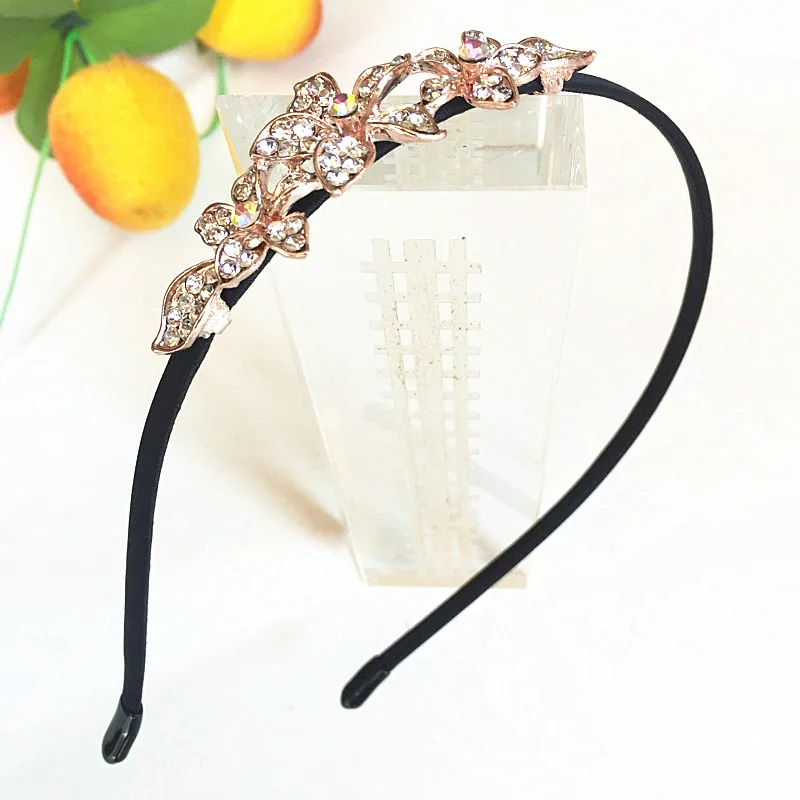 Korean Jewelry Shine Rhinestone Headband Flower Flora Princess Bride Headdress Tiara Crown Cute Girls Hair Accessories Headbands