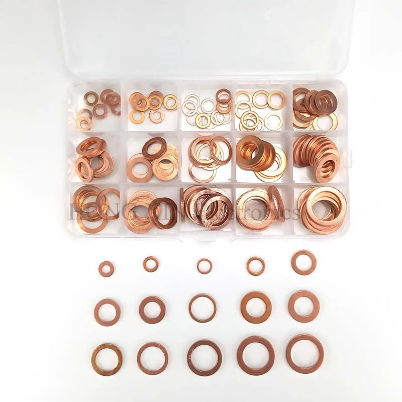 150pcs Copper Washer 15Sizes Solid Sealing Ring Set M5/6/7/8/10/10.5/11/12/12.5/14/15/16/16.5/17.5 Copper Gasket Washers image 5