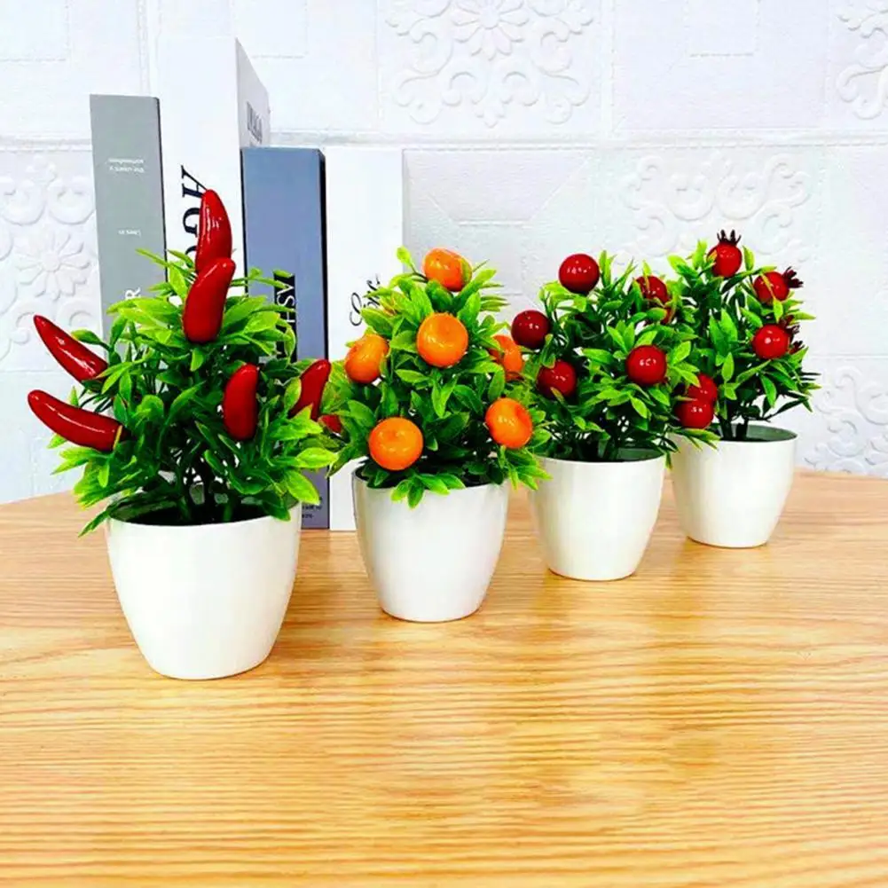 Artificial Plants Bonsai Orange Pomegranate Fruit Tree Windowsill Decor Plastic Courtyard Fake Plants Pot for Home Decoration