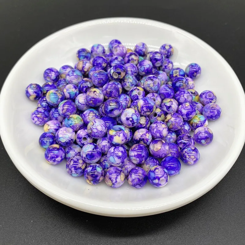 50 قطعة/الوحدة 8 مللي متر متعدد الألوان رذاذ الطلاء الاكريليك الخرز المستديرة فاصل فضفاض الخرز صنع المجوهرات سوار قلادة القرط DIY بها بنفسك #6