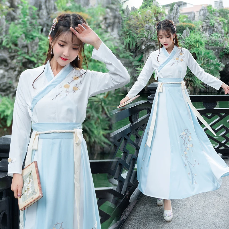 4 Kleur Chinese Traditionele Vrouwen Plum Hanfu Fairy Verse Elegante Folk Dance Stage Performance Tang-dynastie Oude Kostuum