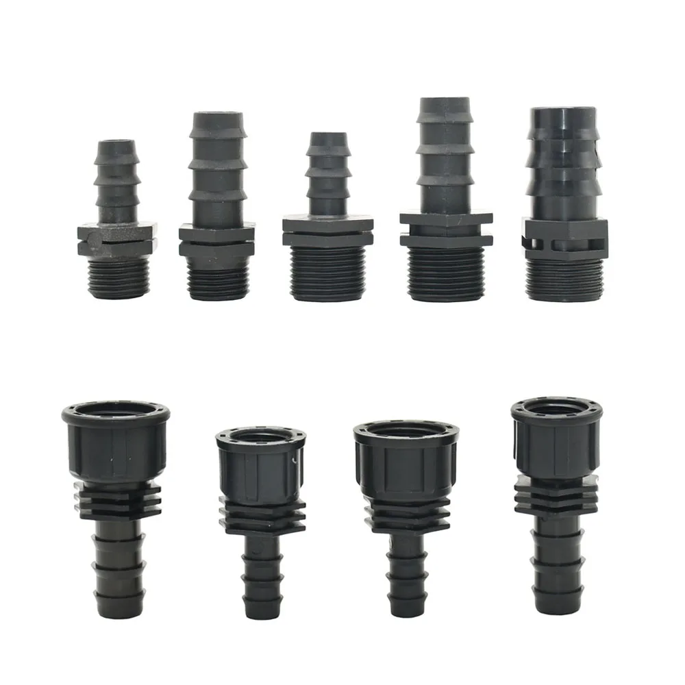 1/2 3/4 Female Male Thread To 1/2 3/4 1 Inch Garden Hose Barb Connector 16mm 20mm 25mm Plastic Hose Fitting 2 Pcs