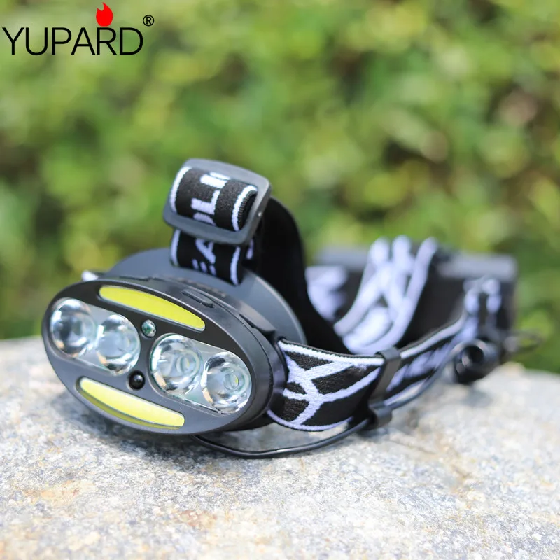 

Outdoor Powerfull Headlamp Rechargeable 4*T6+COB LED Headlight Body Motion Sensor Head Flashlight Camping Torch Light Lamp USB