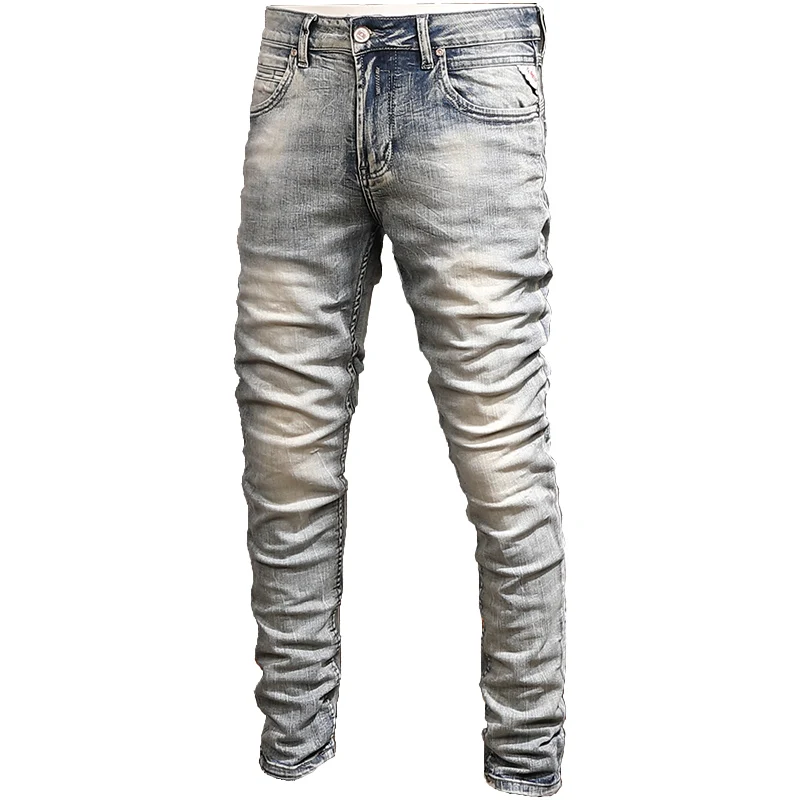 Vintage Jeans Mannen Herfst Katoen Straight Slim Fit Retro Blauw Broek Heren Denim Broek