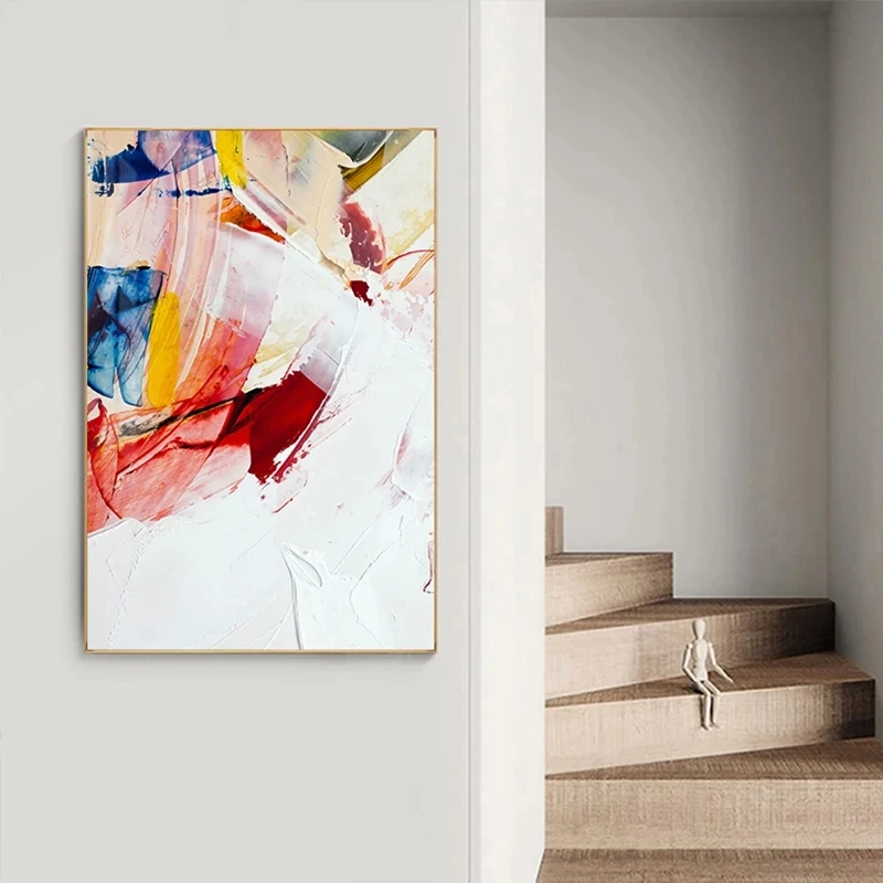 Abstract Warm Color Canvas Painting Red Blue Poster Print Canvas Painting Wall Art Picture Living Room Fashion Nordic Decoration