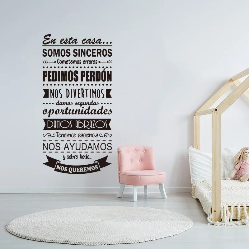 Large Spanish In This House Rule Wall Sticker Kids Room Bedoom Spanish EN AQUESTA CASA Family Love Quote Wall Decal Vinyl Decor