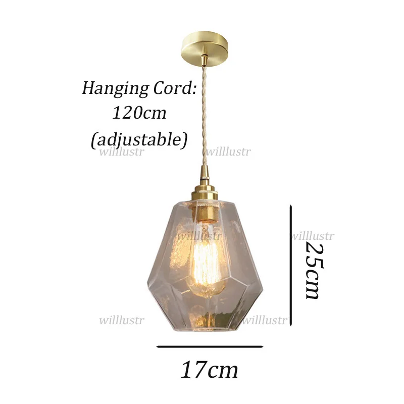Retro Glass Diamond Suspension Lamp Brass Pendant Light for Hotel Cafe Bar Porch Aisle Bedside Dining Room Hanging Lighting