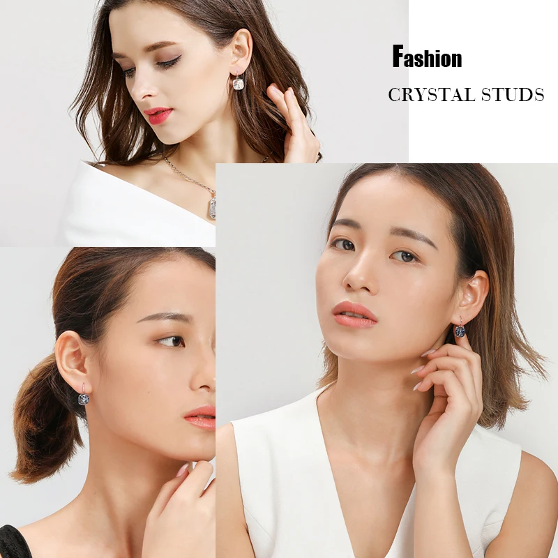 Kinel Hot Fashion Silver Color Square Crystal Sted Earrings For Women Party Gift Engagement Jewelry Wholesale Drop Shipping