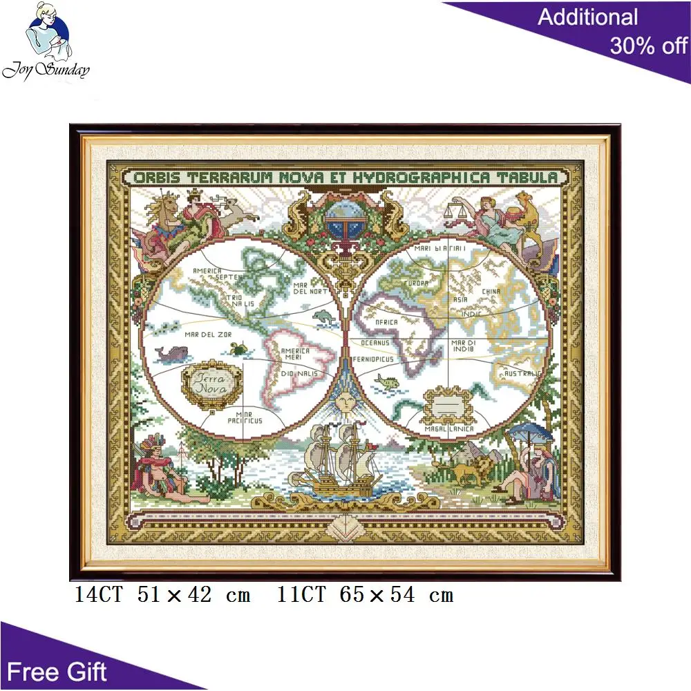 Joy Sunday-Viagem ao Redor do Mundo Home Decor, Contada Estampado Bordado Mapa do Velho Mundo, DIY Cross Stitch Kits, F905, 14CT, 11CT