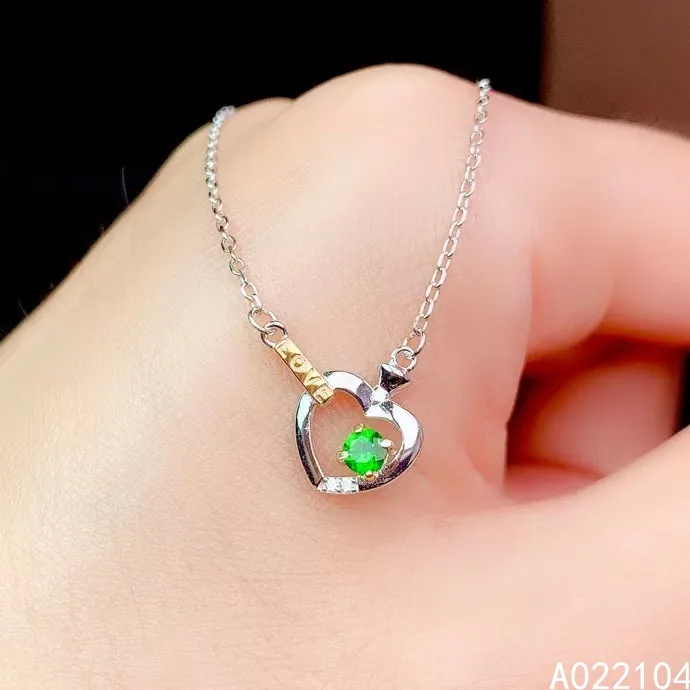 KJJEAXCMY fine jewelry 925 sterling silver inlaid Natural Diopside Women's fresh lovely heart gem pendant necklace chain party