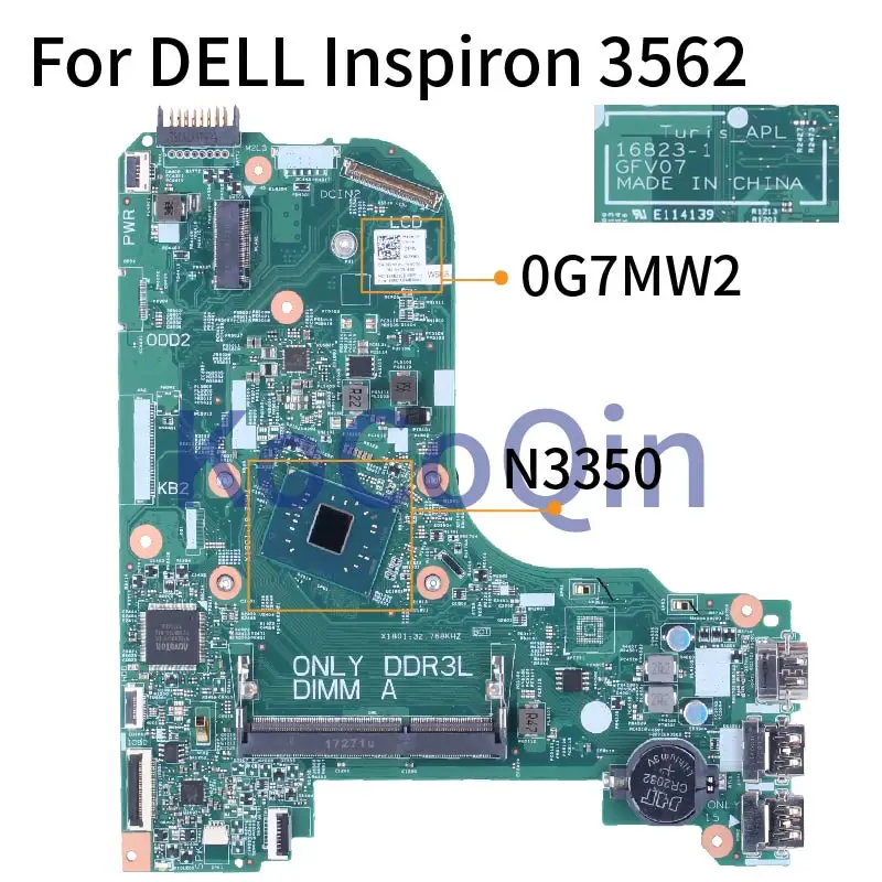 

For DELL Inspiron 3562 N3350 Notebook Mainboard 0G7MW2 16823-1 SR2Z7 DDR3 Laptop Motherboard