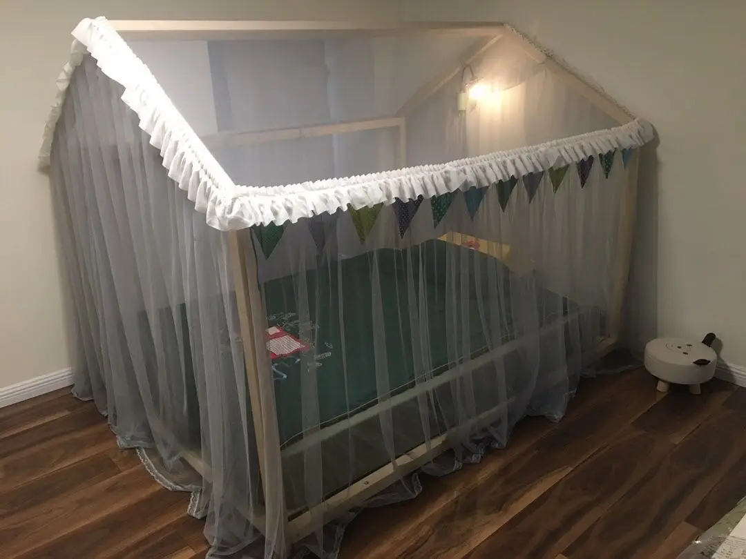 Small House Bed Canopy Valance Children Wood Bed Mosquito Net Bed Curtain Baby Crib Tents Princess Yarn Canopy Girl Room Decor