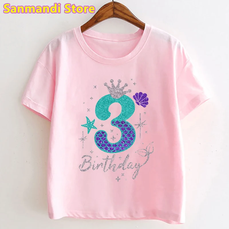 My  3-10th Birthday Letter Print Tshirt Girls Crown Princess Kids Clothes T Shirt Harajuku Kawaii Children Clothing Tops