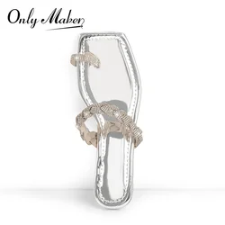 Onlymaker Women Black Silver Rhinestone Flat Sandals Mules For Summer Flats  Sandals