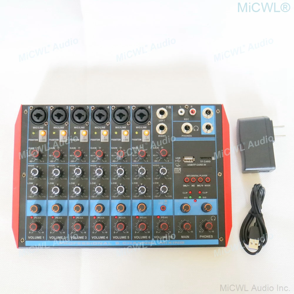 MiCWL 8 채널 블루투스 믹싱 콘솔 오디오 믹서 USB SD For PC 노트북 네트워크 라이브 레코딩 스테이지 스튜디오 XLR 6.35mm