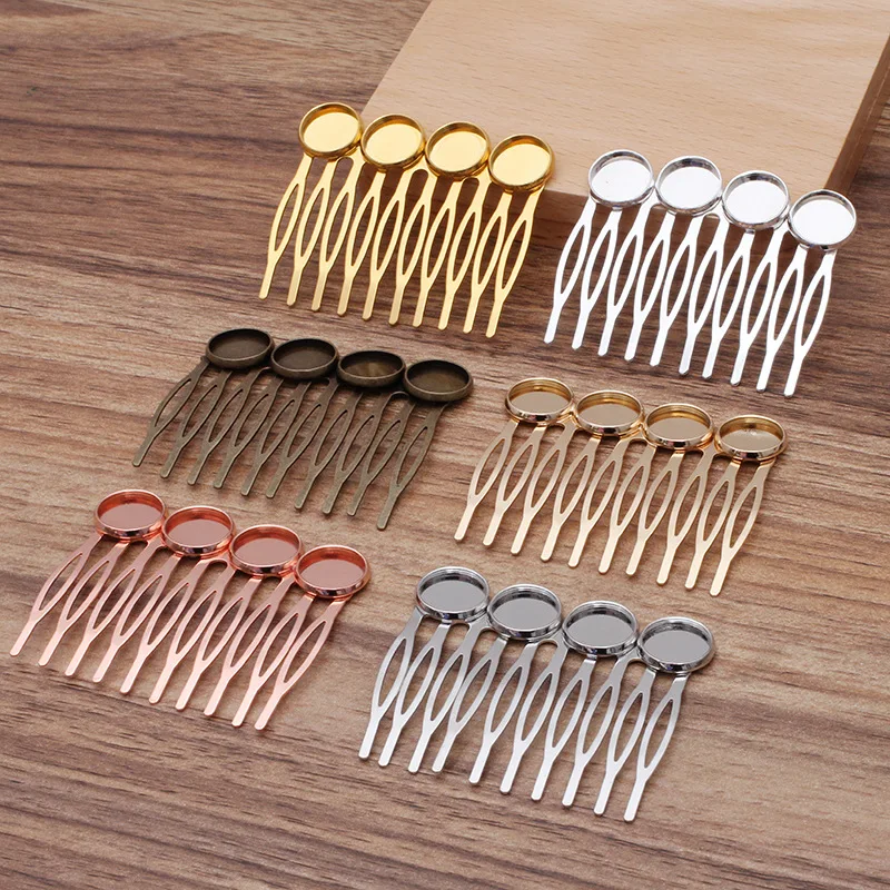 

20pcs 10-teeth Hair Combs with 12mm Round Bezel Resin Cameo Base Headdress Hairpin Setting DIY Bridal Hairwears Hair Accessories