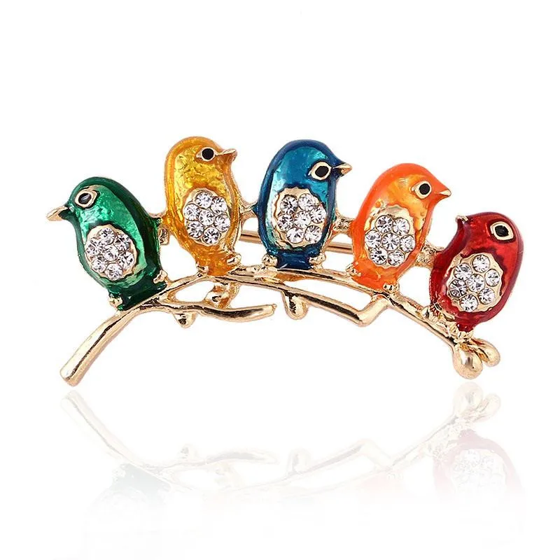 New 5 bird badge brooch pin cute bird animal color oil drop enamel diamond corsage clothing accessories jewelry holiday gifts