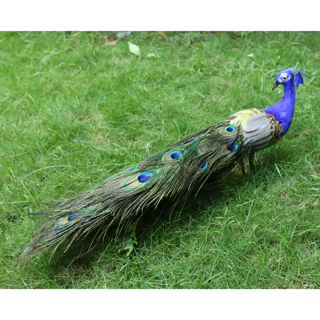 Realistic Artificial Long Tail Peacock Birds Model Large 50cm Peacock Handicraft Prop Gardens Decorative Ornament Lifelike