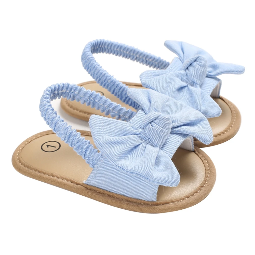 Sandalias de verano para niñas recién nacidas, zapatos informales de suela suave con lazo, zapatos de princesa para niños pequeños de 0 a 18M