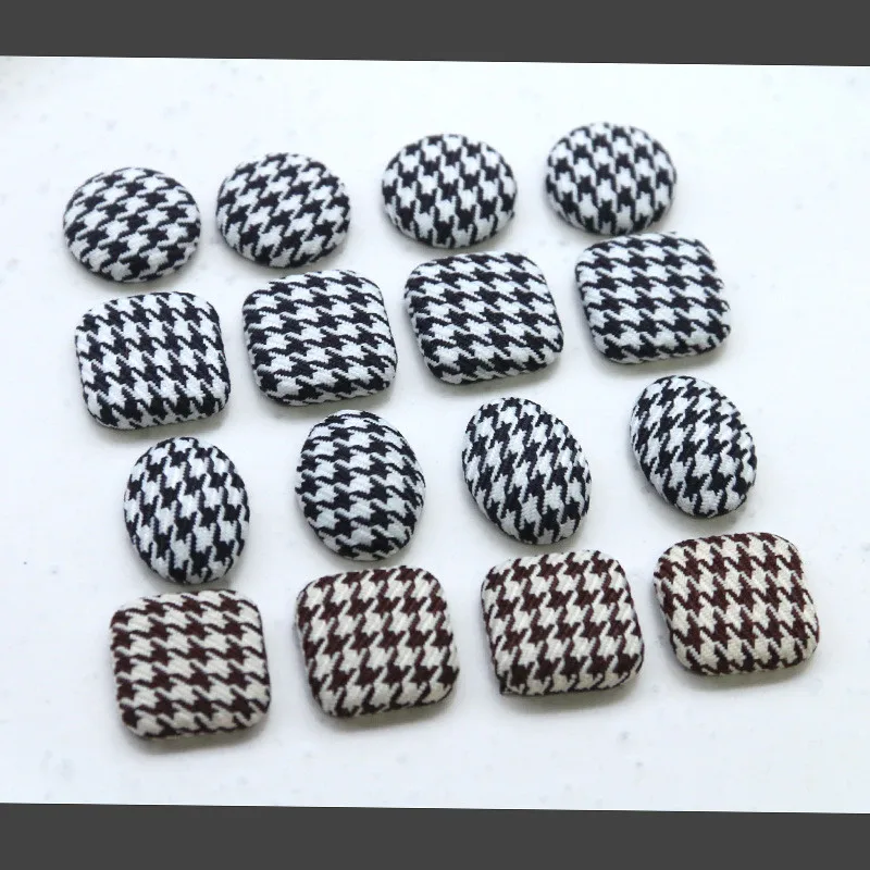 100pcs/lot color lattice pattern fabric rounds/oval/square shape flatback Cloth button beads diy jewelry earring/hair accessory