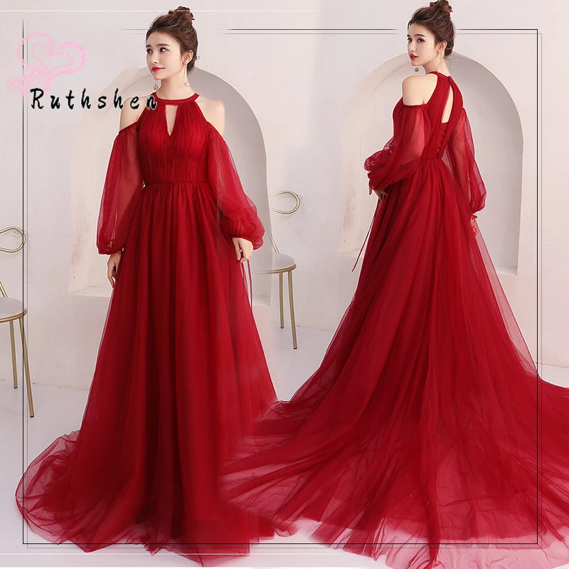 Thanh Lịch Plus Kích Thước Vũ Hội Đầm Đỏ Đậm Voan 2021 Mới Vestidos De Noite Cho Nữ Đảng