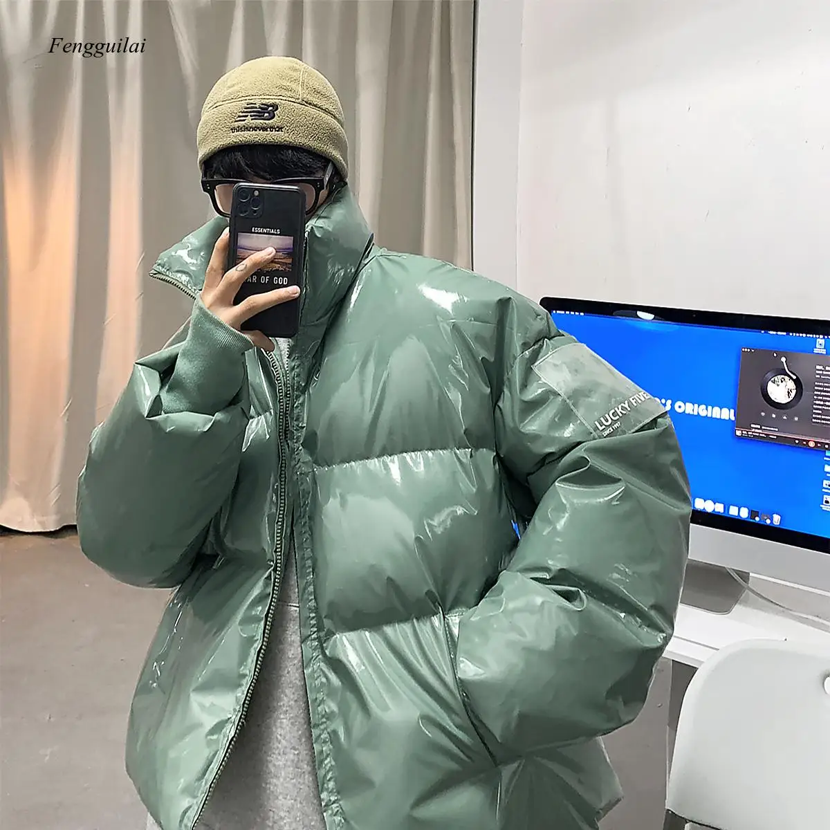 Streetwear Hip Hop Blue Winter Bubble Coat 2020 Mens Harajuku Warm Parka Male Korean Fashions Puffer Jacket