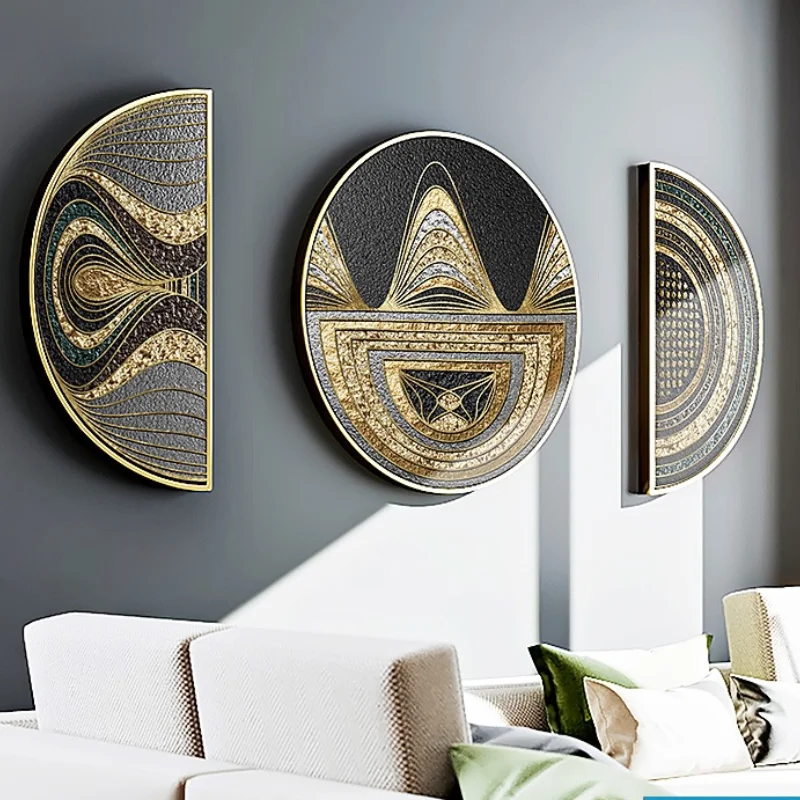 Modern Light Luxury Living Room Decorative Painting Abstract Line Hanging Painting American Creative round Entrance Wall