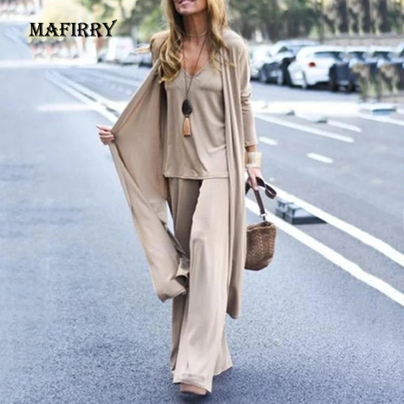 

New Women Long Sleeve Cardigan+Tops+Long Pants 3 Piece Set Casual Spring Autumn Coat Matching Suit Female Loose Homewear Outfit