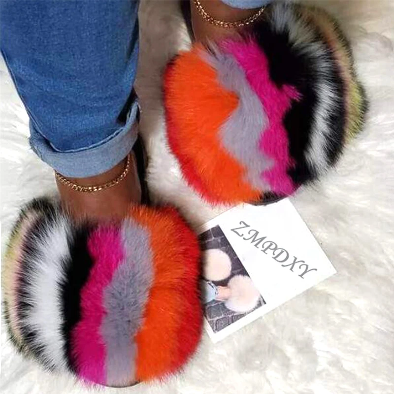 Fur Slides For Women Fluffy Hot Sale Summer Amazing Furry Sandals Non-slip Fluffy Plush Shoes Brand Luxury Slides Fur Slippers