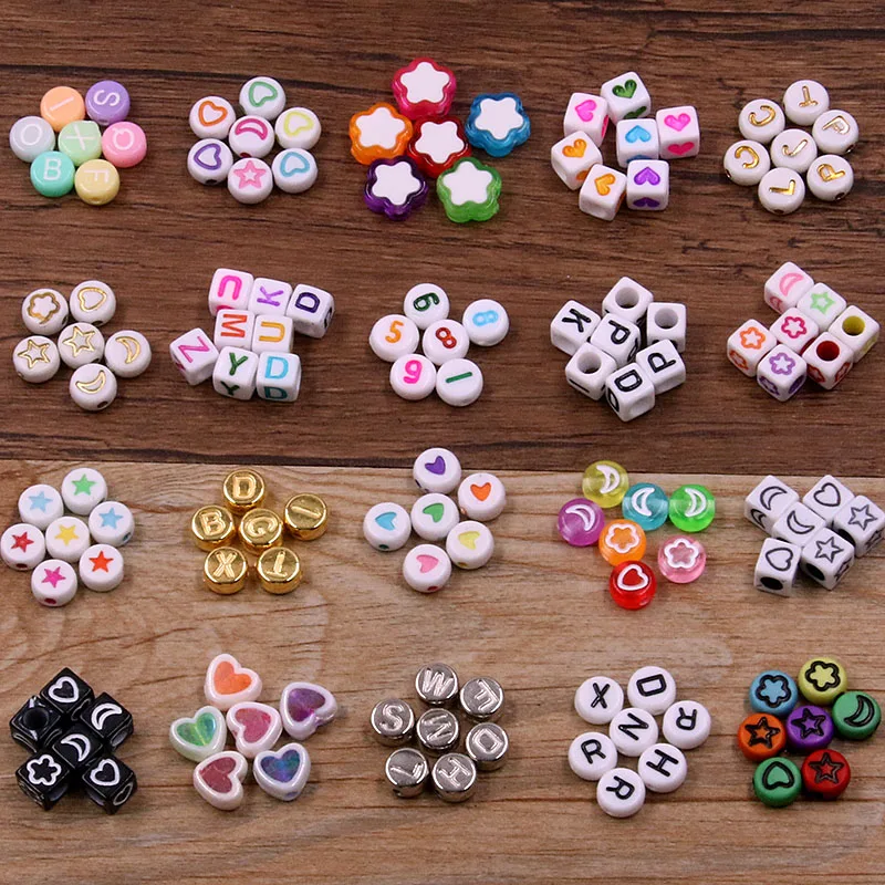 100PCS Mixed Letter Acrylic Round Flat Alphabet Digital Cube Loose Spacer Bead For Jewelry Making Handmade Diy Bracelet Necklace