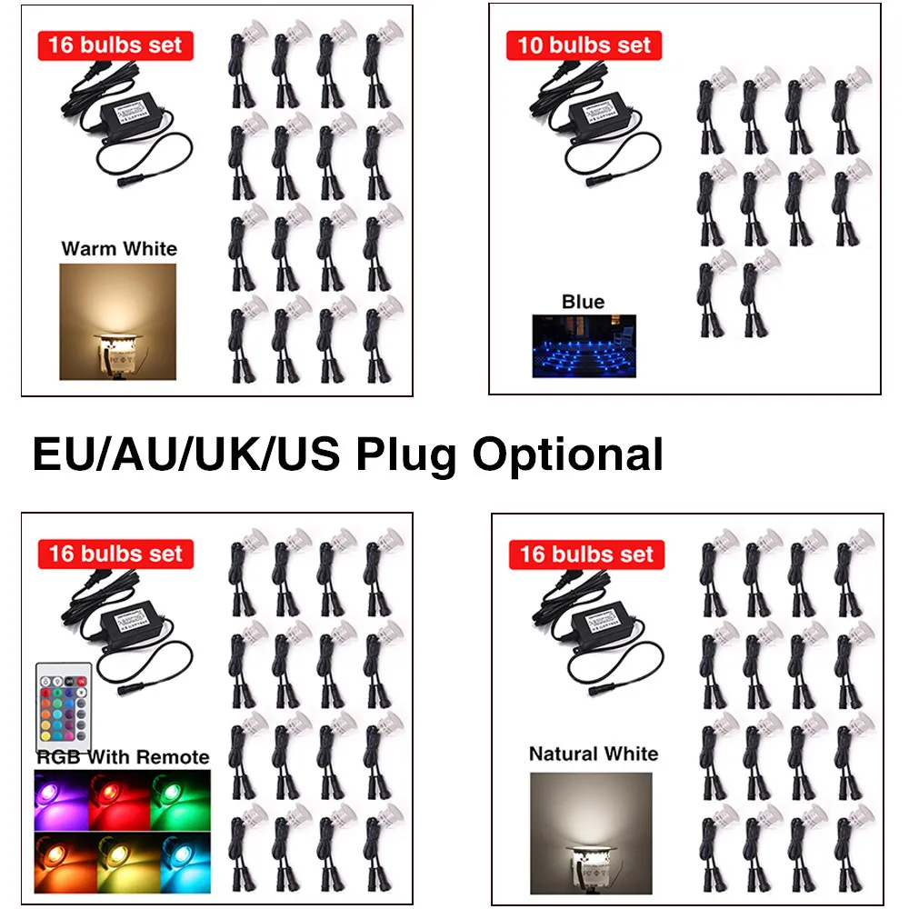 DC12V RGB LED Deck Light IP67 Waterproof EU/US/UK/AU Set Warm /Natural White Underground Lamp Garden Pathway Landscape Spotlight