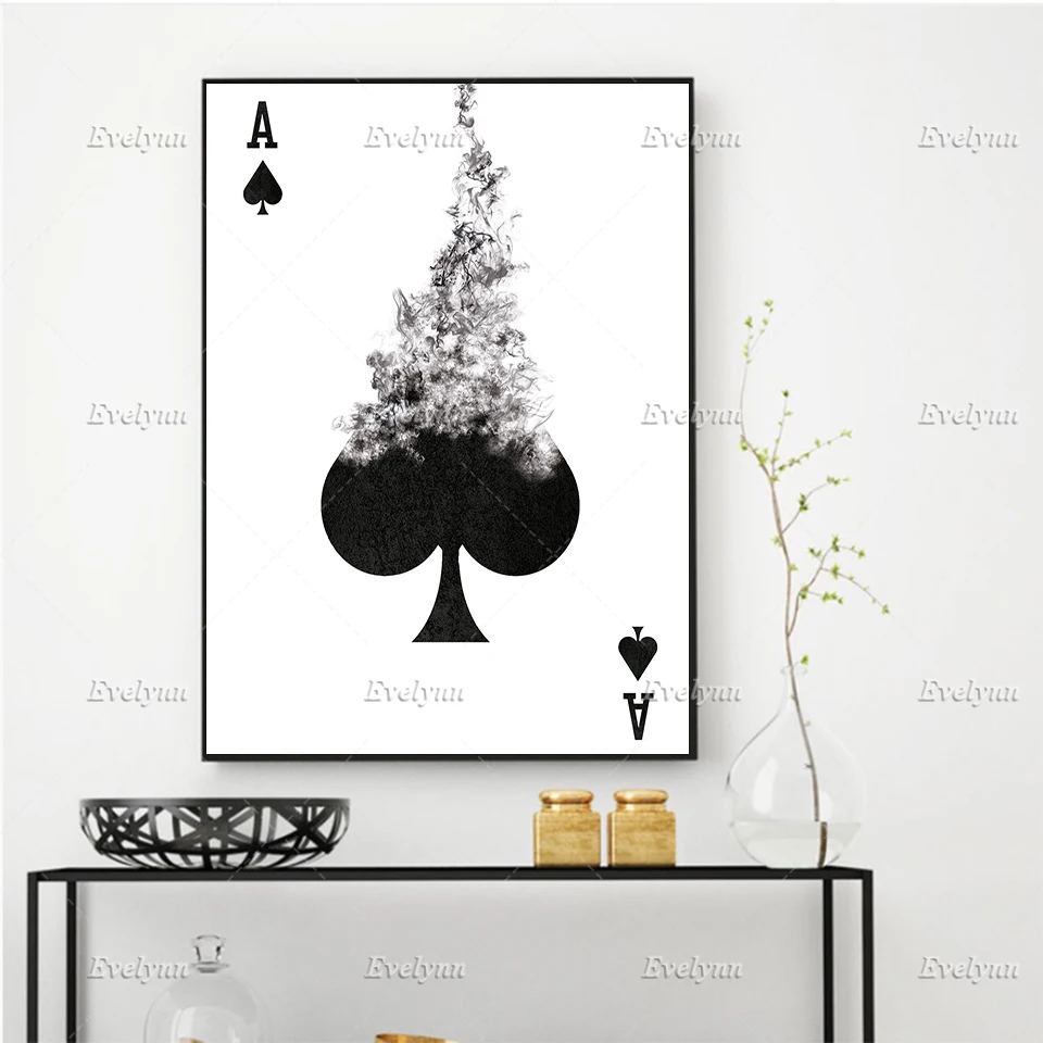 

Ace Of Spades Playing Card Art Printable Decor, Black White Card Game Room Art,Smoke Art Print Canvas,Wall Poster Floating Frame