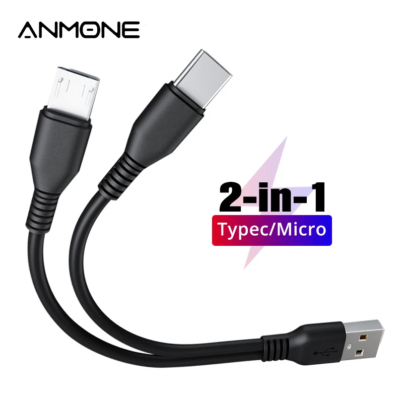 2 In 1 USB To  Micro USB Type C Cable Charging For 2 Usb C Cell Phone Charge Two Device Charging Cord USB Charger Splitter Cable