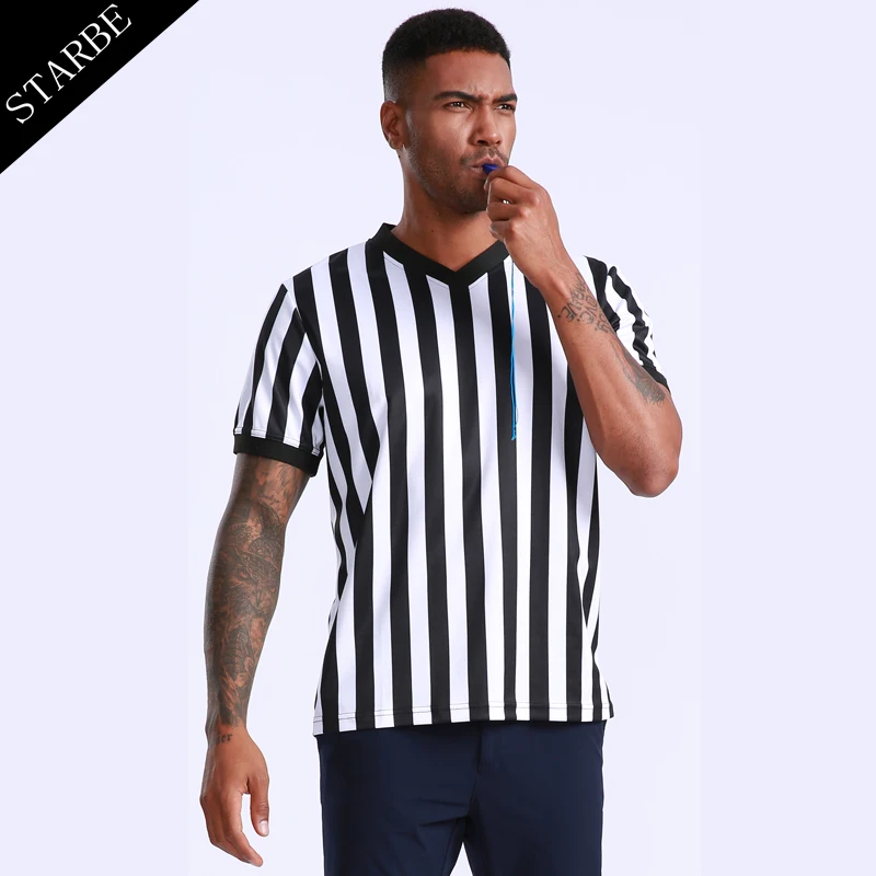 high quality dry fit eyelet polyester v-neck referee shirt