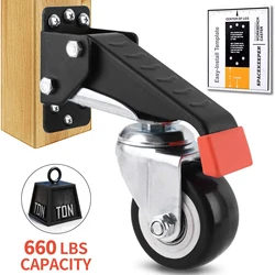 360 Degrees Retractable Caster Wheels Heavy Object Moving Tool Workbench Casters 660 Lb Capacity Durable Install Template