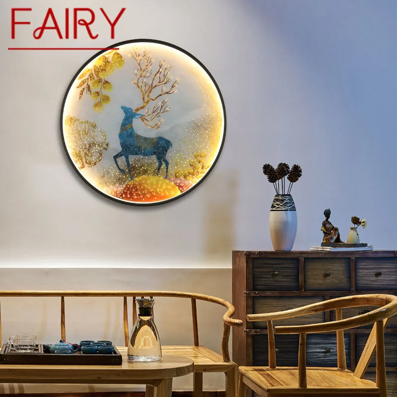 

FAIRY LED Wall Lights Modern Sika Deer Figure Sconces Round Lamp Creative For Home Teahouse