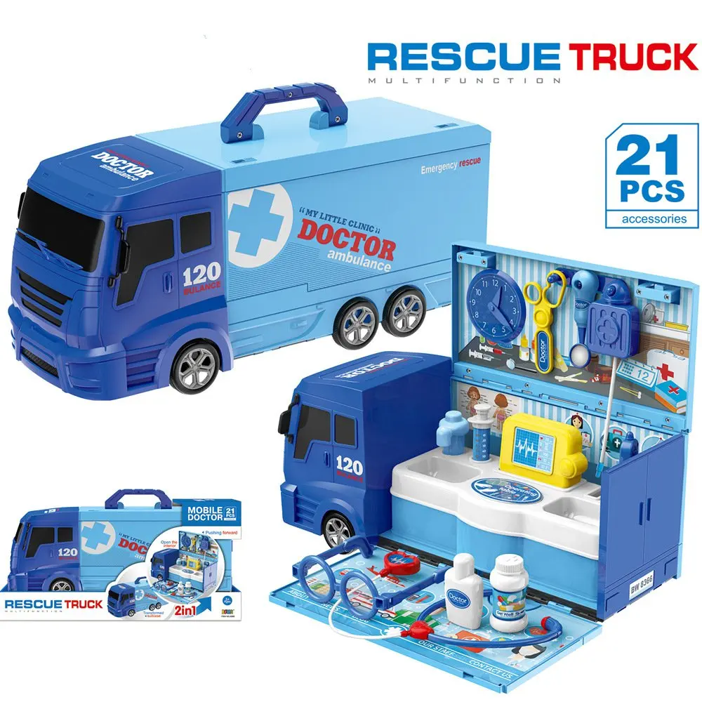 21 PCS Simulation Medical Rescue Truck Blocks ambulance injection needle tool kit doctor house toy Blocks Child Pretend Play set