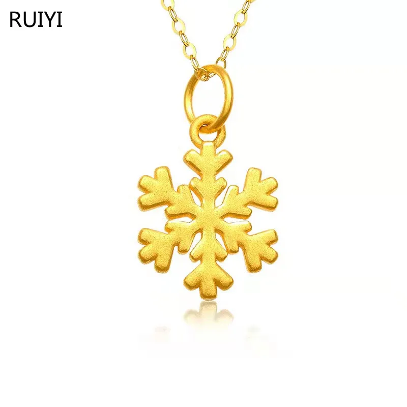 

RUIYI Real 24k 999 Pure Gold Christmas Snowflake Gold Pendant Necklace 18k GoldAU750 Chain for Women Fine Jewelry Wedding Gift