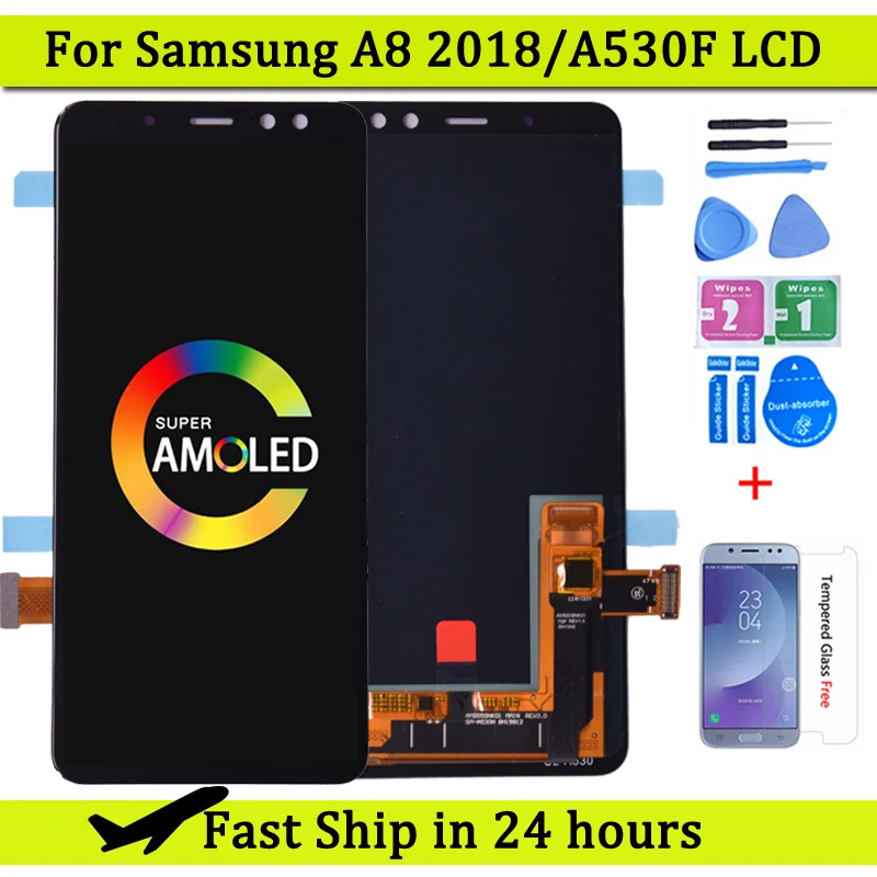 Super Amoled For SAMSUNG  A8 2018 A530 A530F LCD Display Touch Screen Digitizer Assembly A8 2018 Duos LCD A530F/DS