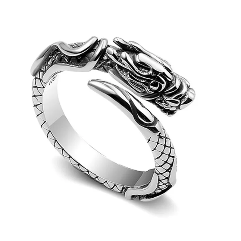 Dragon Prosperous Retro Personality 925 Sterling Silver Jewelry Domineering Dragon Temperament Opening Rings  R186