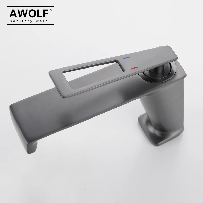 

Solid Brass Bathroom Basin Sink Faucet Brushed Grey Deck Mounted Brushed Gold Hot and Cold Black Mixer Water Tap ML8112