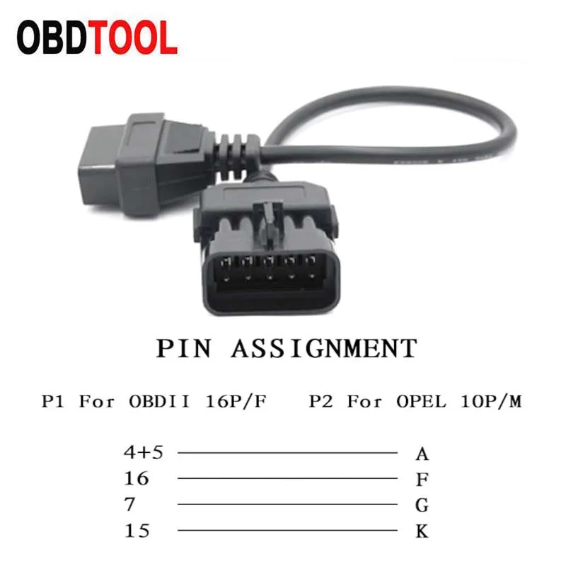 10Pin OBD2 16PIN Cable for Opel Vehicle with 10-pin OBD Interface Connection Diagnosis Extension Adapter for Vauxhall Scanner