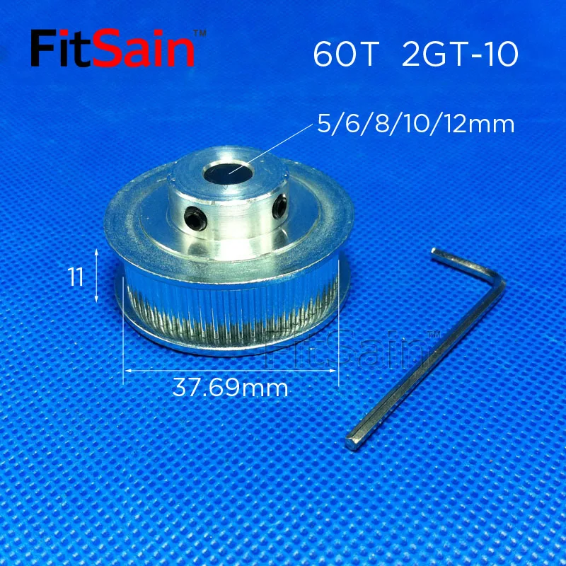 FitSain-2GT 60T Width 10mm Synchronous Wheel GT2 Pulley Aluminum Alloy Timing Belt Middle Hole 5/6/8/10mm