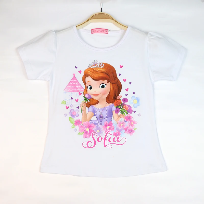 

2024 Disney Fashion Girls' T-shirts Summer Children's Short-sleeved Baby Kids Cotton Tops Girls Anime Clothes Sofia 3-8 Years