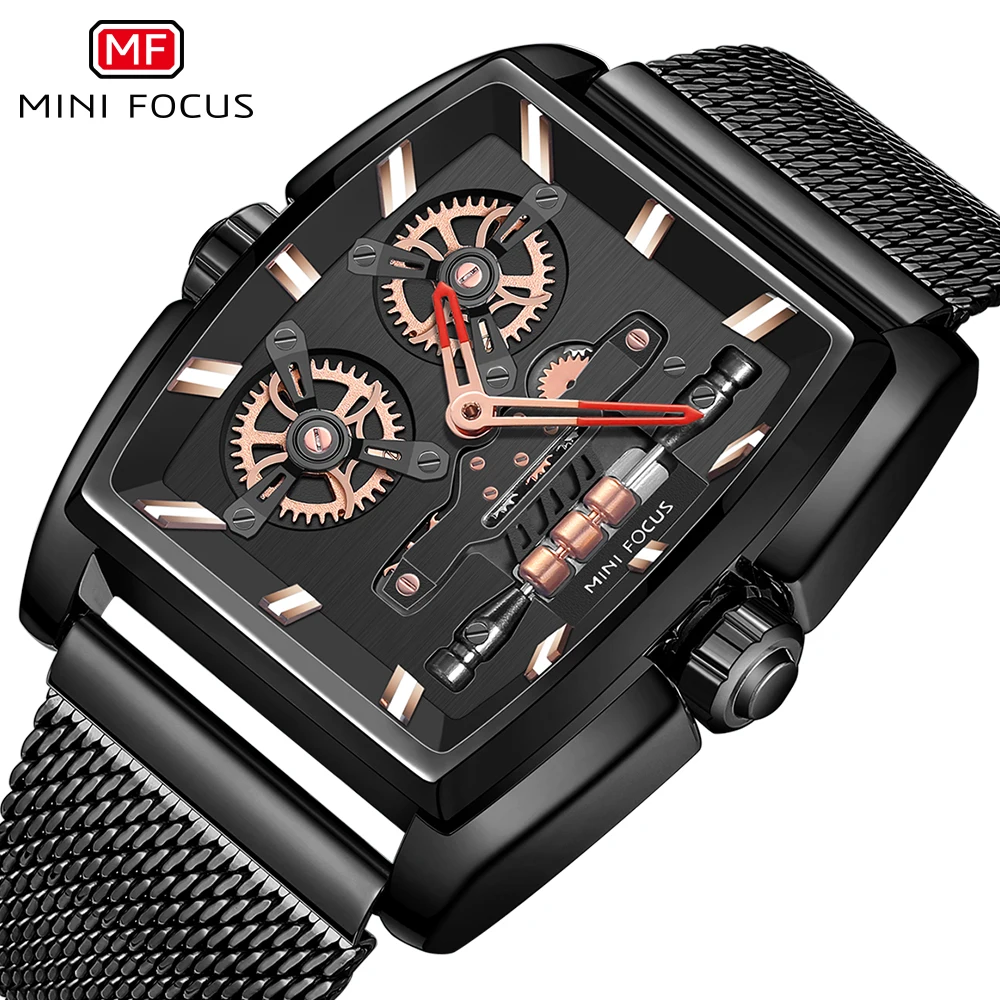 MINI FOCUS Men's Watches Square Dial waterproof Wristwatch 2020 Luxury Top Brand Mesh Strap Army Sports Quartz Watches Men 0322