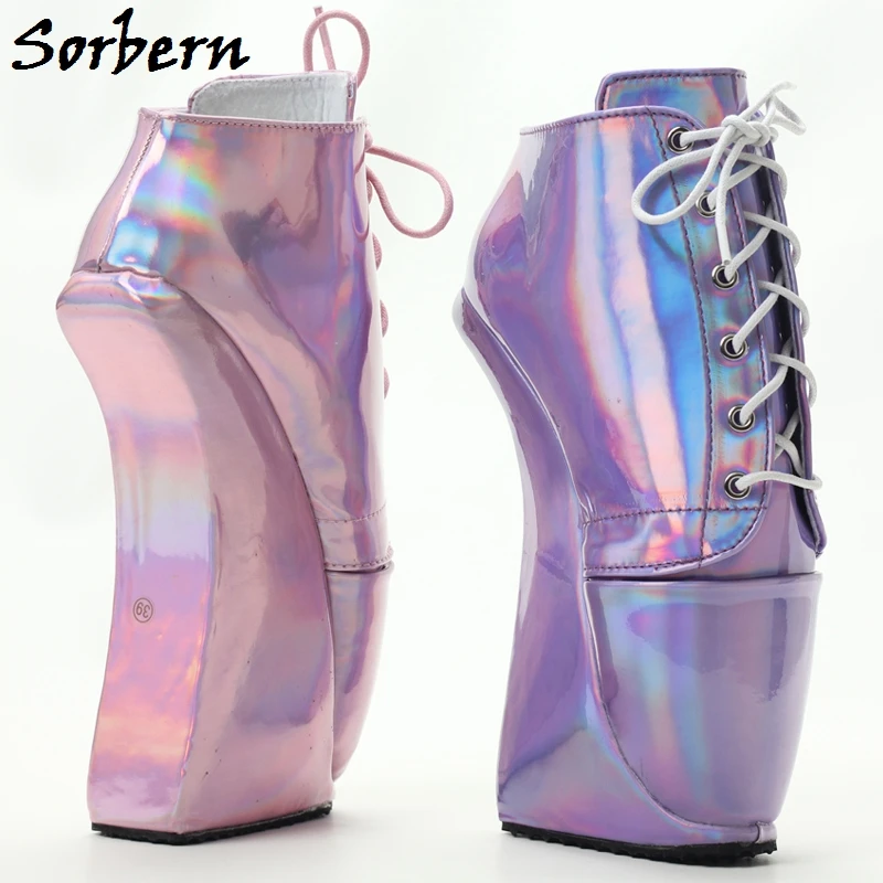 Sorbern Holo 발레 Heelless 신발 여성 레이스 업 힐 없음 Unisex Fetish High Heel 사이즈 46 여성 신발 Drag Queen Custom Colors