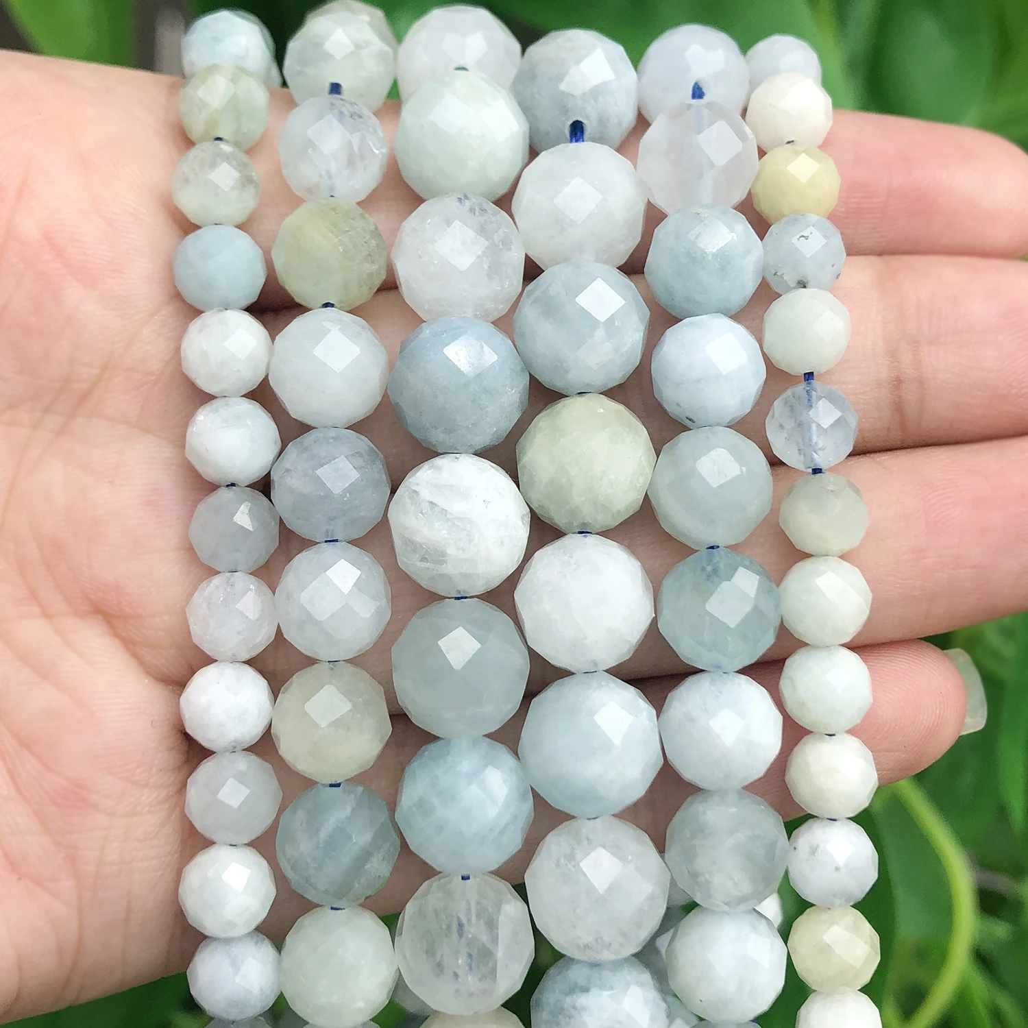 Natural Stones Faceted Aquamarines Beads Round Loose Spacer Beads for Jewelry Making DIY Handmade Bracelet Necklace 6 8 10mm